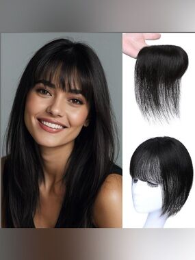 Real Human Hair Topper 10 Inch With Bangs Clip In Hair Piece NATURAL BLACK New